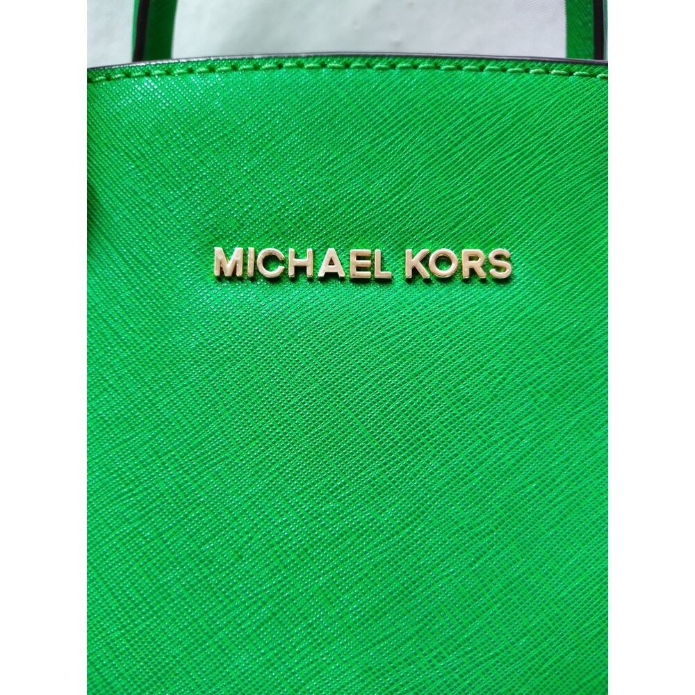Michael Kors Green Leather Grommets Double Handles Satchel Bag - Picture 3 of 16